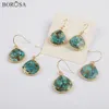 Borosa Teardrop Vergulde Koper Natuurlijke Turkooiden Drop Earrings Hoge Kwaliteit Gems Stone Dangle Earring Dames Sieraden G1858 210317