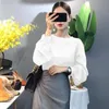 Vestidos de trabalho mulheres elegantes vestuário conjunto saia solta longa lanterna manga blusa tops e ruffles irregular corte sexy saias se adapta ns998