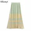 Klkxmyt two pieces set women vintage square collar pleated striped splicing sexy knitted sweater short tops long midi skirts 2ps 210527