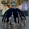 Vestido de princesa de terciopelo azul marino para quinceañeras, Vestido de baile con lentejuelas y Apliques de encaje, Vestido de estilo Mexicano dulce 15, vestidos de graduación 275F