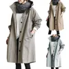 여성 트렌치 코트 Ele-Choices M-4XL 2021 한국어 스타일 여성 가을 ​​단단한 컬러 포켓 두건이 달린 방풍기 롱 코트 겉옷 매일