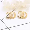 Enkel 18K Gold Plated 925 Silver Luxury Brand Designers Letter Stud Geometric Famous Women Crystal Rhinestone Pearl Long Earring smycken Tillbehör 281-300 Style