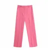 Elegant women straight trousers fashion ladies stylish long pants female vintage solid pink girl chic 210427