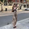 Python imprimé Sexy femmes longue robe d'été sans manches Spaghetti sangle col en v dentelle épissé haute rue robes Vestidos 210513