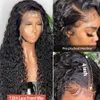 Lång Curly Brazilian Deep Wave Frontal Pärlor för Svart Kvinnor Syntetisk Lace Front Wig 13x4 HD Våt och Vågigt Vattenvåghår