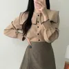 Fall Korean Style Design Sense Niche Shirt Retro All-match Color Color Color Contrast Tops zijn dunne dames met lange mouwen GX1246 210507