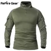 Refire Dişli Erkek Ordu Taktik T Gömlek Swat Askerler Askeri Savaş T-shirt Uzun Kollu Kamuflaj Gömlek Paintball T Shirt 5XL 210722