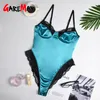 Dantel Patchwork Saten Bodysuit Seksi Backless Tulum İnce Kadınlar Tops Tek Parça Moda Kulübü Parti Bodysuits Skinny 210428