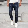 Mens gravata-tintura gradiente casual fitness jeans patchwork bodybuilding bolso pele corpo inteiro esportes calças de moda oversize jeans x0621