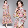 Womens High-end Vestido Floral Manga Longa 2021 Outono Novo Maxi Vestidos Moda Elegante Lady Vestido de Prom Noite Vestidos