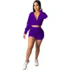 Women 2 Piece Tracksuits Designer Korean Solid Color Velvet Hooded Fashion Casual Clothes Club Sexy Long Sleeve Short Pant Sportswear