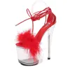 Sandals Sexy Furry Pole Dance Shoes Exotic 20CM Transparent Platform Thin High Heels Walking Show Bar Club Stripper Clear