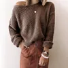 Suéter de punto de un hombro para otoño e invierno, suéteres de manga larga de Color sólido para mujer, suéteres sueltos informales para mujer que combinan con todo