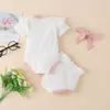 Летняя детская ребристая одежда набор с короткими рукавами ромпер топ-носовые шорты с повязками 3шт / набор новорожденных младенческой малышей артикул ямы наряды M3482