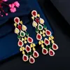 Multicolor CZ Dangle Tassel Water Drop Long Big Chandelier Earrings for Women Engagement Wedding Brides Jewelry CZ847 210714