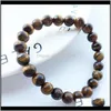 Beaded Strands Jewelry Drop Delivery 2021 Natural Tiger Eye Stone Beaded Armband 8mm Yoga Balance Pärlor Buddha Prayer Elastic Bangles LX03