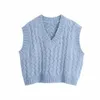 Kvinnor Kabel-Sticka Sweater Vest V-Neck Warm Kvinna Stickade Tröjor Casual Fashion Vintage Pullover Toppar 210709