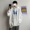 Mäns Hoodies Sweatshirts Inxyz Koreanska versionen Casual Män Hoodie Butterfly Skriv ut Mönster Lösande par Pullover Kvinnor Tjock Höst Vinter W