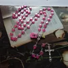 Pendant Necklaces Religious Catholic Rosary Necklace Rose Red Heart Bead Chain Crucifix Cross Virgin Mary Our Lady Confirmation Gifts Pray J