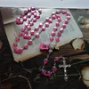 Pendentif Colliers Religieux Catholique Chapelet Collier Rose Coeur Rouge Perle Chaîne Crucifix Croix Vierge Marie Notre Dame Confirmation Cadeaux Priez J