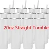 Sublimação Tumblers 20 oz aço inoxidável em linha reta em branco canecas Copo branco com tampa e palha para transferência de calor DIY presente caneca bottle Xu