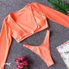 Dames zwemkleding Wit Mesh Bikini Set met lange mouwen 2022 Hoge taille zwempak Vrouwelijke stringbadpak Borstgespl.