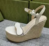 2021 Femmes Cuir Wedge Plateforme Espadrille Designer Sandales Noir Blanc Veau Pompe Talon Talons 85mm Hauteur Pêcheur Robe De Mariée Chaussures De Fête 291