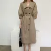 Spring Autumn Women's Jacket French Retro Pure Color Lapel Puff Sleeve Trench Coat Double Breasted Slim Thin Coats GX810 210507