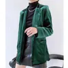 Blazers femininos elegantes de veludo verde-escuro Moda Feminina Faixas Casacos cruzados Streetwear Feminino Chique Jaquetas de bolso 210527