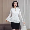 Katı Uzun Kollu Dantel Bluz Kadınlar Tops Artı Boyutu Rahat O-Boyun Kazak Gömlek Kadın Giysileri Chemisier Femme 7950 50 210508