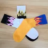 Harajuku Fire Men and Women Socks Street Wear Cotton Yellow Black Flame Fashion HipHop Skateboard Funny Happy Girls Sockings