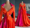 Camicia fucsia arancione Abiti da sera 2022 Manica lunga Sexy Spacco alto Crop Top Africano Aso Ebi Arabo Celebrity Prom Dress