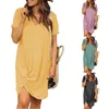 Hot kf-Women's Short Sleeve Dress Side Knot Mini Dress X0521