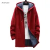 Frühling männer Slim Pullover Männer Fleece Strickjacke Hoodie Lässig Lange Mit Kapuze Pullover Dicke Warme Pullover Mantel Herren Kleidung 211006