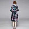 Lente Runway Hoge Kwaliteit Bow Hals Vintage Flora Print Party Jurk Vestidos Robe Femme Elegante Dot Print Midi Jurk 210529