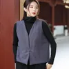 Johnature Autumn Winter Cotton Linen Retro Single Button V-neck Warm Vests Solid Color Leisure All-match Women Top Vest 210521