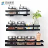 Kitchen Spice Jar Rack Seasoning Bottle Bracket Shelf Supplies Storage Black Home Organizer With Hooks Bathroom Holder 211112