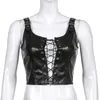 Frauen Punk-Stil Sexy aushöhlen Kunstleder Camisole Gothic Verband Schnalle Tank Tops Club Party Nacht tragen schwarze Weste 210517