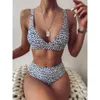 Sexy High Waist Bikini Set Swimsuit Women New Bandeau Swimwear Print Floral V neck Bathing Suit Beachwear Biquini Female 210319