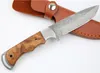 Neues Outdoor Survival Gerade Jagdmesser Damaststahl Drop Point Klinge Full Tang Shadow Holzgriff Feststehende Messer mit Lederscheide