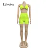 Echoine Women 2020 new Summer Hole Hollow Out Solid Bikini Tow Piece Set Crop Top Pantaloncini Sexy Beach Night Club Abiti da festa X0428
