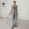 FANSILANEN Moda autunno inverno lungo trench Giacca a vento da donna casual streetwear cintura elegante verde femme 210607