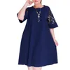 حفلات الحفلات النساء اللباس غير الرسمي القطن A-LINE O-NECT-LECK-LENGE XL-4XL PLUS SIZE SING