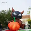 5m Height Outdoor Halloween Character Scary Inflatable Evil Cat Doll Balloon Holding A Pumpkin For Advertising Show And Party Decoration