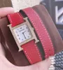 Orologio alla moda in vera pelle a doppio strato Orologio con marchio di lusso con diamanti quadrati Orologio numero arabo Orologi da polso per ragazze, signora, regalo per donna