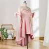 Pink Lovely Party Dress Women A Line Pleated with Bead Bowtie Sleeve Patchwork Mesh Sexy Celebrity Event Clubwear Occasion 210527