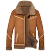 Winter Warm Schapenvacht Bontjas Luxe Leren Jas Uitloper Fleece Gevoerde Dikke Bomber Motorfiets Faux