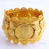 70mm Coin Fashion Big Wide Bangle Carve 22K Thai Baht Solid Gold GF Koppar Smycken Eritrea Armband Tillbehör