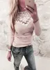 Womens Warm Long Sleeve Knitted Lace Blouse Ladies Tops Pullover Jumper Lace Shirt 210518