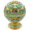 Windproof Ash Tray Vintage Zinc Alloy Flower Pattern Globe Cigarette Ashtray Lid Tabletop Portable Home Decor Ashtrays 210724